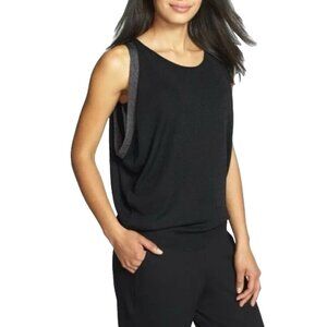 Eileen Fisher Womens Top Black Pewter Trim M Medium Layeing Piece Sleeveless